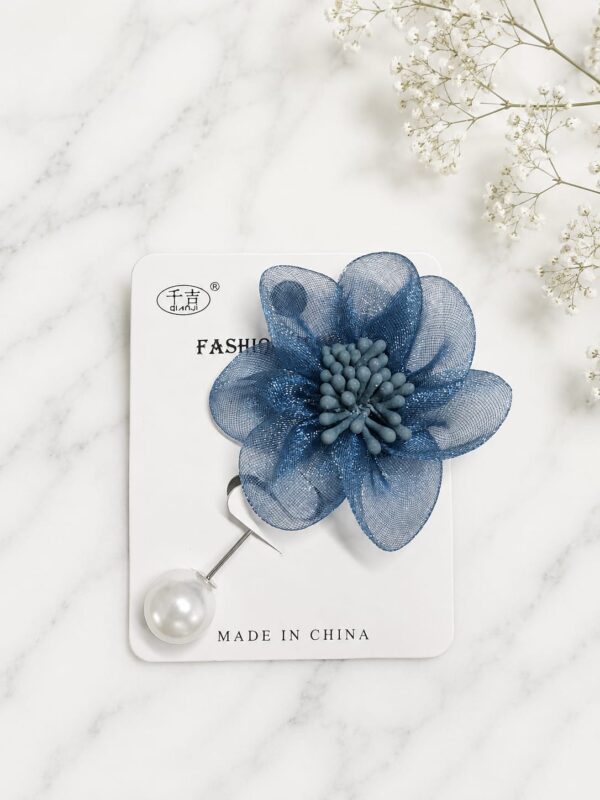 Organza Pearl Brooch - Teal Blue